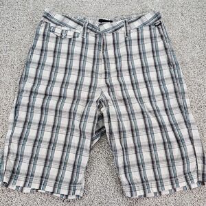 Vans Shorts Mens 30‎ White Gray Blue Plaid Lightweight Skater Urban Y2K